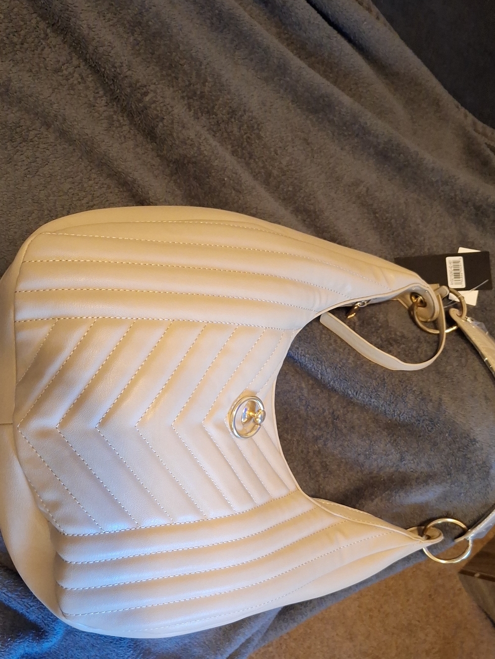 Quilted Cream Shoulder Hobo with Gold-Tone Turn Lock